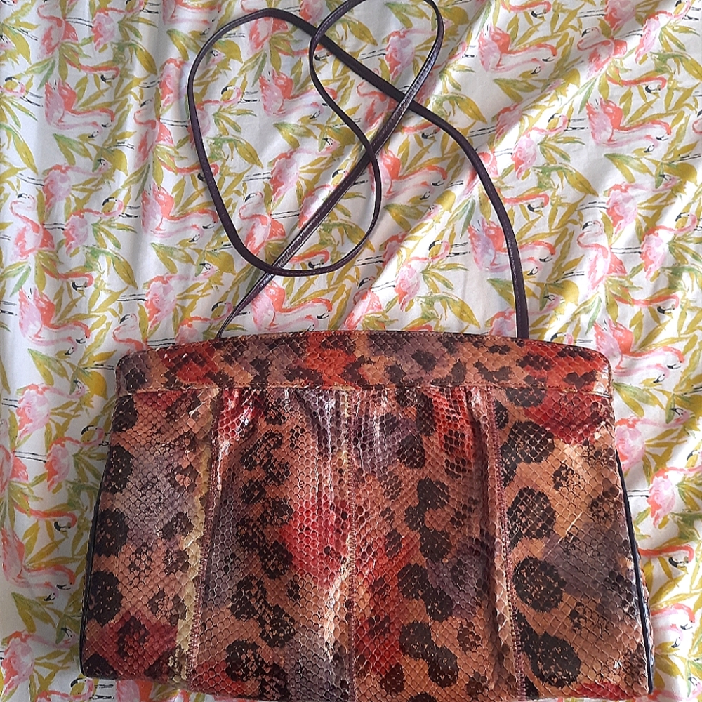 1980s Bags By Varon Vintage Multicolored Snakeskin Cocktail Clutch Handb… - Picture 3 of 10